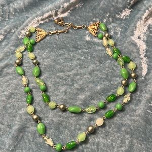 Green necklace, beads and multi strand